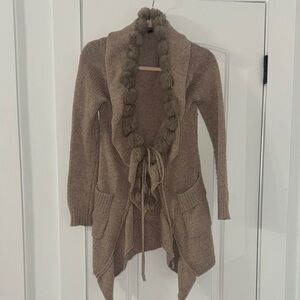 Rye Tan Knit Cardigan with Tie Front